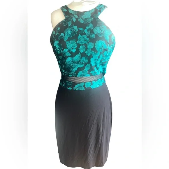 Morgan and Co semi formal green embroidered cocktail dress size 9 - Picture 3 of 12